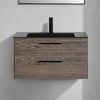 Тумба с раковиной Vincea Chiara 2D 80, 2 ящика, темный дуб, с черной раковиной