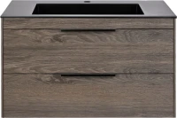 Тумба с раковиной Vincea Chiara 2D 80, 2 ящика, темный дуб, с черной раковиной