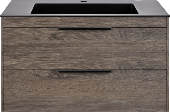 Тумба с раковиной Vincea Chiara 2D 80, 2 ящика, темный дуб, с черной раковиной