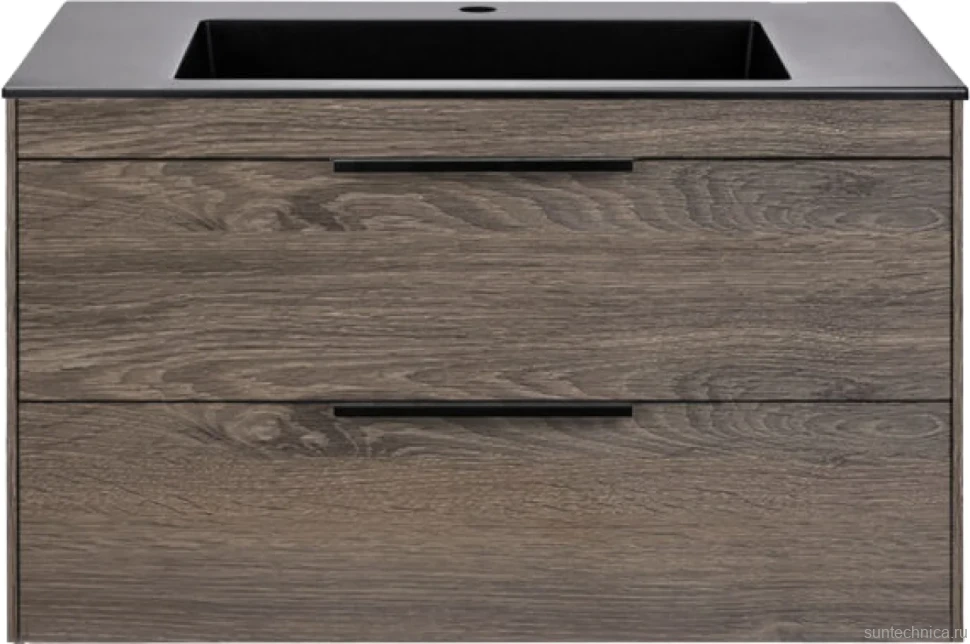 Тумба с раковиной Vincea Chiara 2D 80, 2 ящика, темный дуб, с черной раковиной