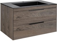 Тумба с раковиной Vincea Chiara 2D 80, 2 ящика, темный дуб, с черной раковиной