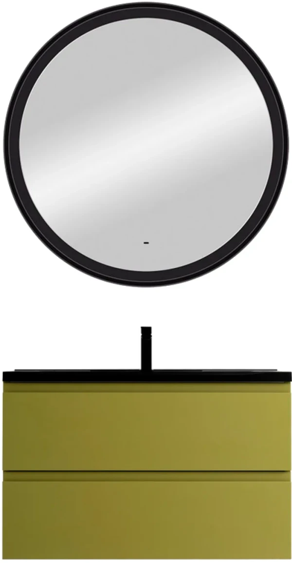Мебель для ванной комнаты Art&Max Bianchi 100 подвесная, оливковая, черная раковина