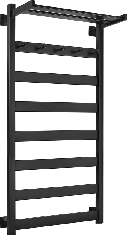 Полотенцесушитель водяной Secado Комано 1 КСП 105x55 см, матовый черный, лесенка, с полкой