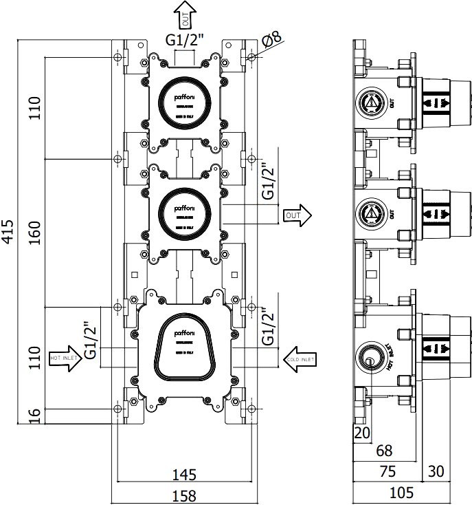 Термостатический смеситель встраиваемый Paffoni Modular Box MDE018CR С ВНУТРЕННЕЙ ЧАСТЬЮ, хром