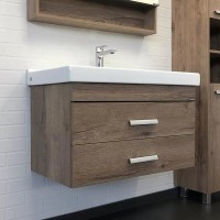 Тумба с раковиной Comforty Никосия 80П подвесная, темный дуб, с раковиной Fest 80