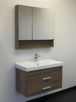 Тумба с раковиной Comforty Никосия 80П подвесная, темный дуб, с раковиной Fest 80