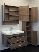 Тумба с раковиной Comforty Никосия 80П подвесная, темный дуб, с раковиной Fest 80