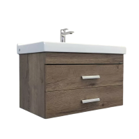 Тумба с раковиной Comforty Никосия 80П подвесная, темный дуб, с раковиной Fest 80
