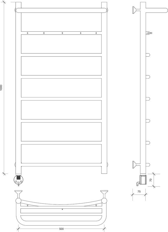 Полотенцесушитель электрический Secado Милан 1 КСП 105x55 см, подключение слева, глянцевый хром, лесенка, с полкой