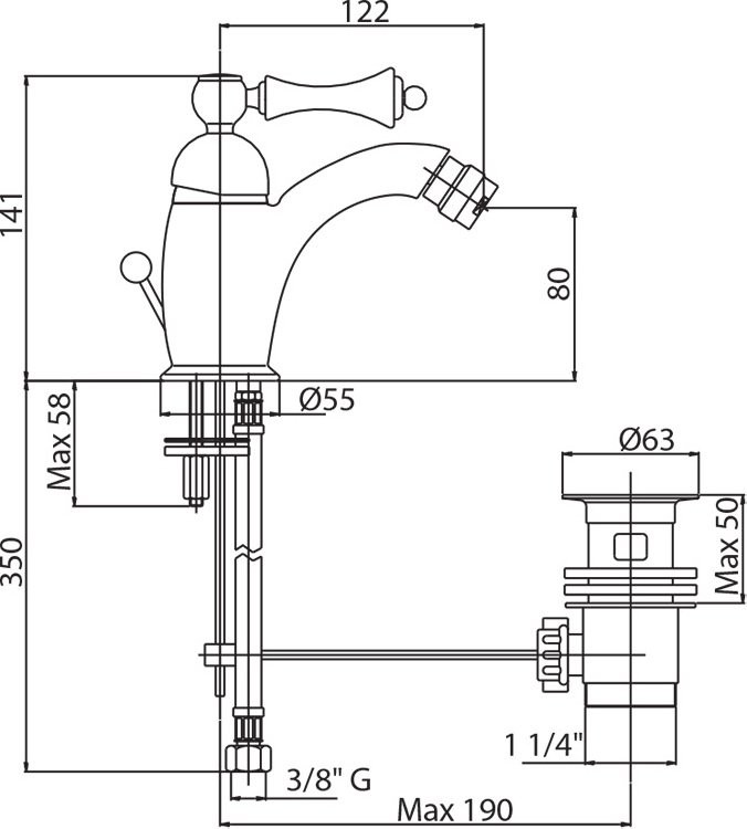 Смеситель для биде Cezares Margot MARGOT-BSM1-03/24-M
