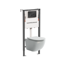 Комплект Ceramicanova Унитаз подвесной Forma CN3009 безободковый, с микролифтом + Инсталляция Balance CN121001MB с кнопкой Circle матовой черной