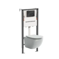 Комплект Ceramicanova Унитаз подвесной Forma CN3009 безободковый, с микролифтом + Инсталляция Balance CN121001MB с кнопкой Circle матовой черной