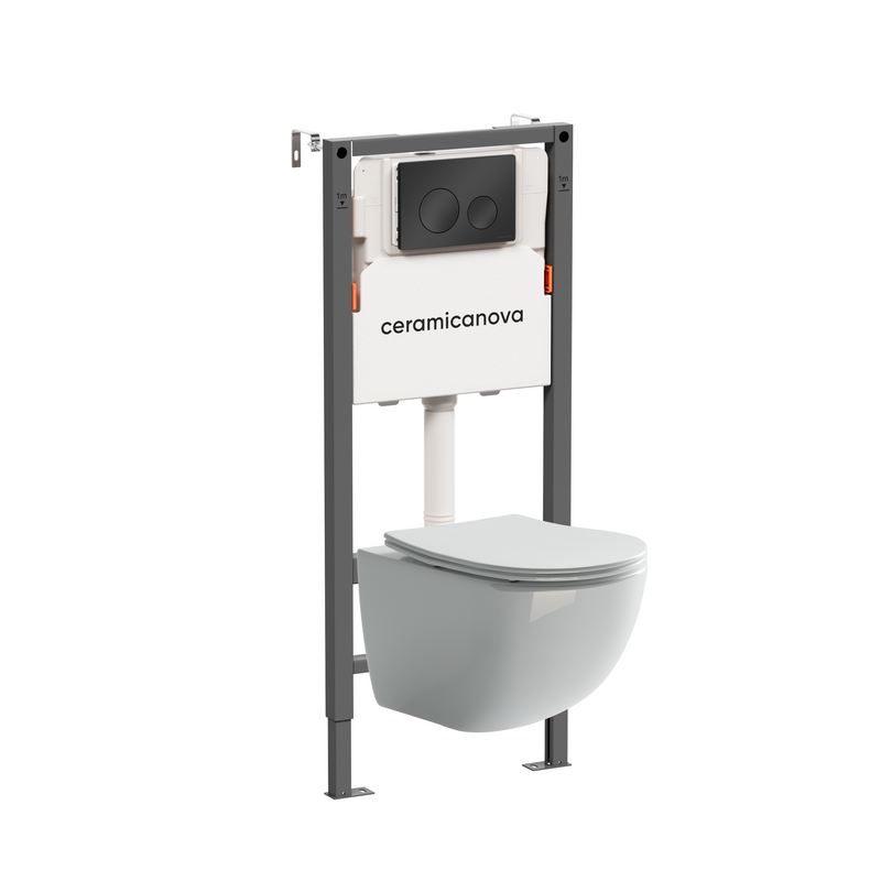 Комплект Ceramicanova Унитаз подвесной Forma CN3009 безободковый, с микролифтом + Инсталляция Balance CN121001MB с кнопкой Circle матовой черной