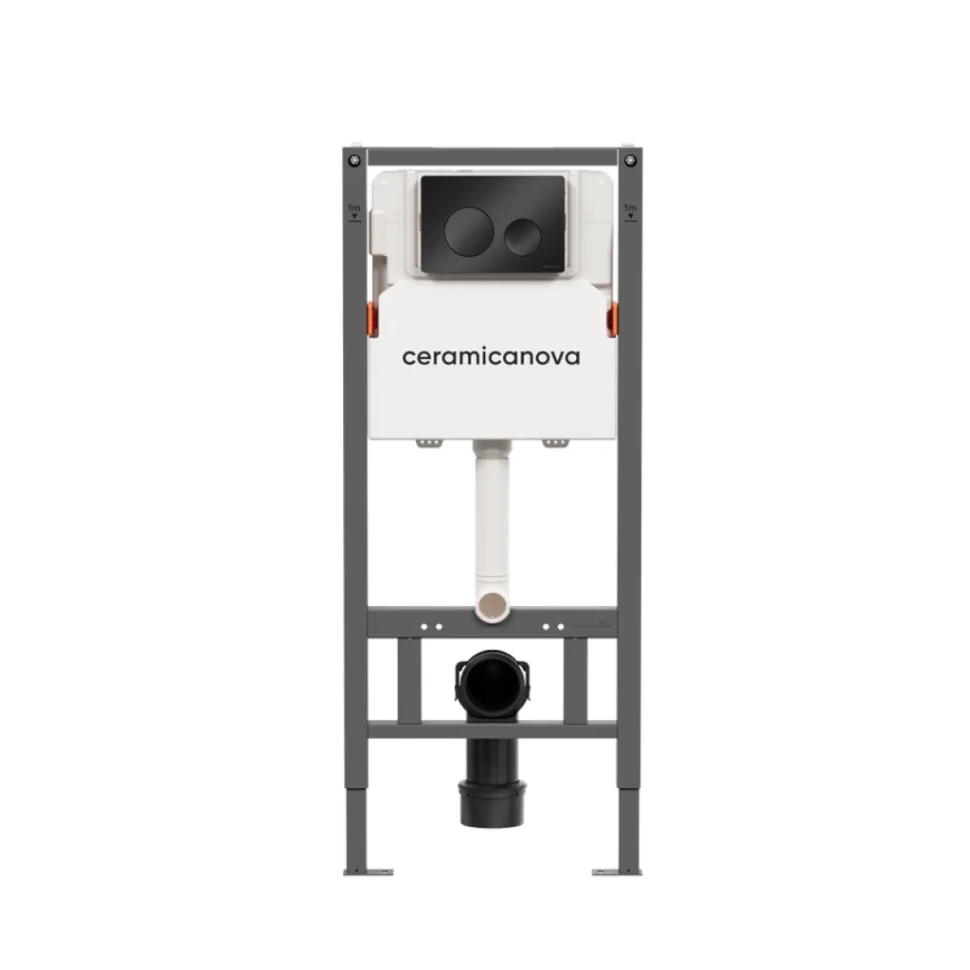Комплект Ceramicanova Унитаз подвесной Forma CN3009 безободковый, с микролифтом + Инсталляция Balance CN121001MB с кнопкой Circle матовой черной