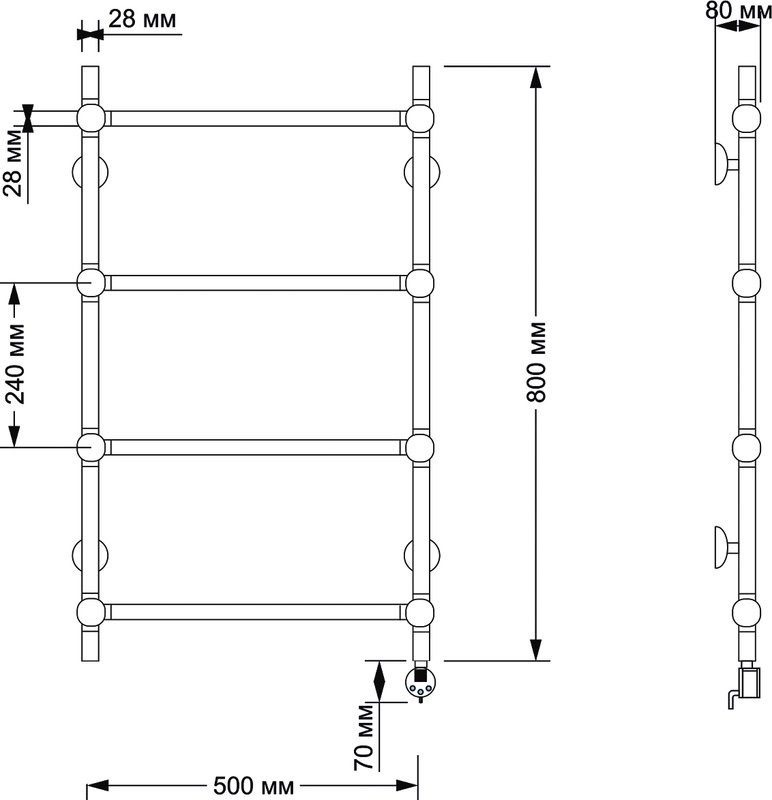 Полотенцесушитель электрический Secado Флоренция 1 85x55 см, подключение слева, бронза, лесенка, латунь