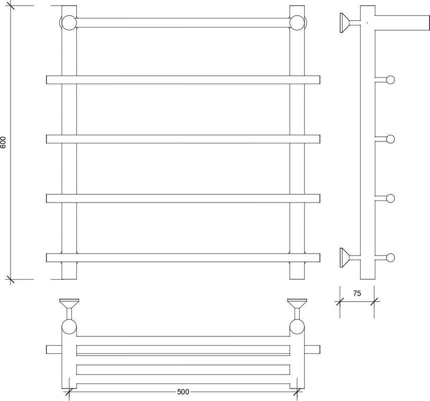 Полотенцесушитель водяной Secado Турин 1 СП 60x55 см, матовый черный, лесенка, с полкой
