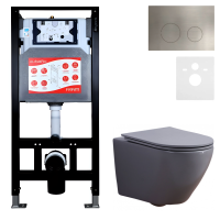 Комплект 3 в 1 Унитаз подвесной Esbano Azalea ESUPAZALGM + Инсталляция Fram + Кнопка ESINMTK60ST цвет сатин