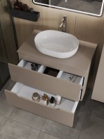 Мебель для ванной комнаты Orange Line 80 подвесная, 2 ящика, матовый латте с раковиной B05-480W