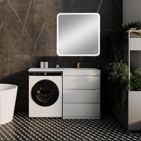 Мебель для ванной комнаты Style Line Даллас 130 R Люкс Plus напольная, белая, 3 ящика, зеркало DIWO Коломна