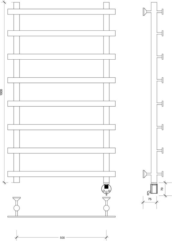 Полотенцесушитель электрический Secado Понтида 1, R 100x60 см, подключение справа, матовый черный, лесенка