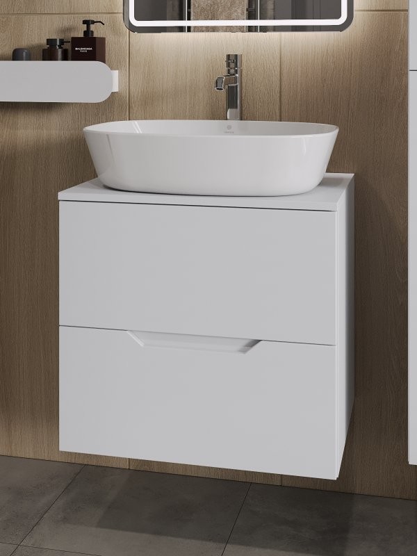 Мебель для ванной комнаты Orange Line 60 подвесная, 2 ящика, матовая белая с раковиной B08-500W