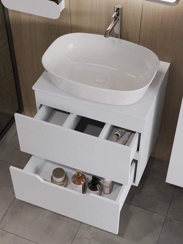 Мебель для ванной комнаты Orange Line 60 подвесная, 2 ящика, матовая белая с раковиной B08-500W