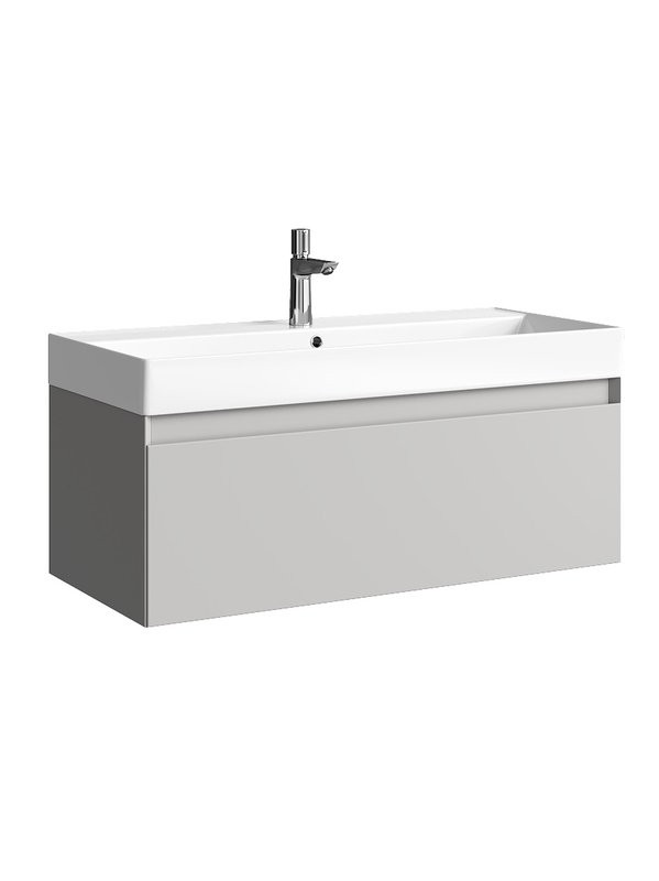 Тумба с раковиной Aqwella 5 stars Geometria 100 подвесная, 1 ящик, серый туман