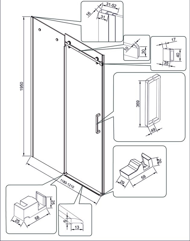 Душевая дверь в нишу Veconi Vianno VN-74B 120 см, профиль черный