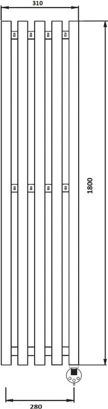 Полотенцесушитель электрический Secado Бергамо 5К 1800х280 180x30 см, подключение справа, хром, I-образный