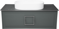 Тумба с раковиной La Fenice Cubo 100 подвесная, grigio, ручка хром, столешница черный мрамор, раковина белая матовая