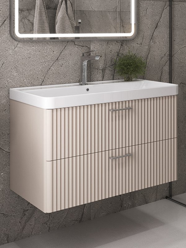 Тумба с раковиной Comforty Ангара 90П подвесная, дуб латте