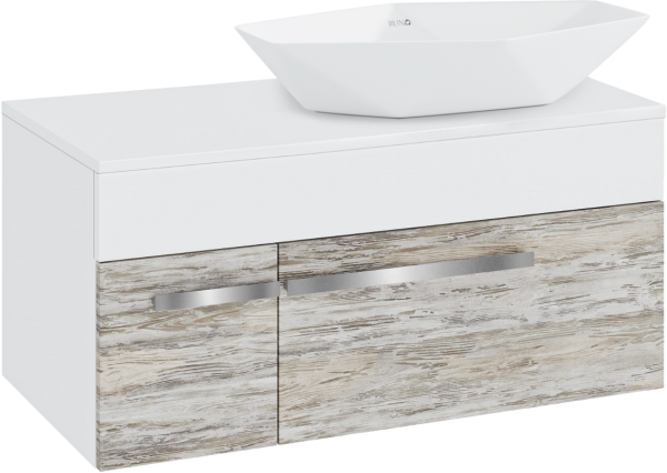 Тумба с раковиной Runo Вудлайн 100 подвесная, скандинавский дуб, раковина Poligono 65