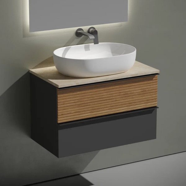 Тумба под раковину со столешницей Sancos Delta 80 дуб красный, графит, столешница бежевая