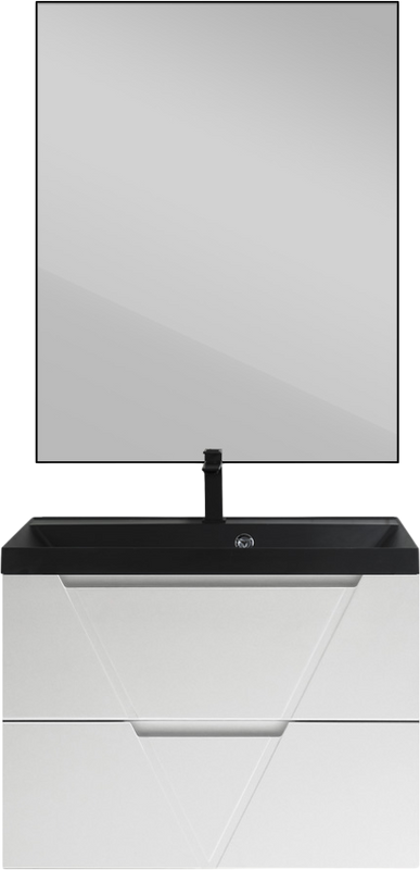 Мебель для ванной комнаты BelBagno Vittoria 80 подвесная, bianco lucido, черная матовая раковина