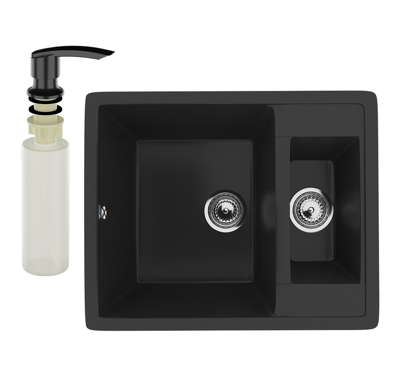 Мойка кухонная Ulgran U-106 344 ультра-черная + дозатор U-02 ультра-черный
