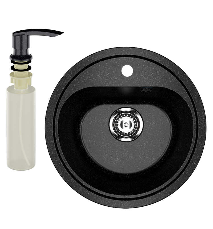 Мойка кухонная Ulgran U-700 308 черная + дозатор U-02 черный