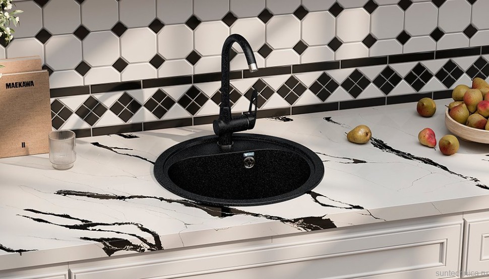 Мойка кухонная Ulgran U-700 308 черная + дозатор U-02 черный