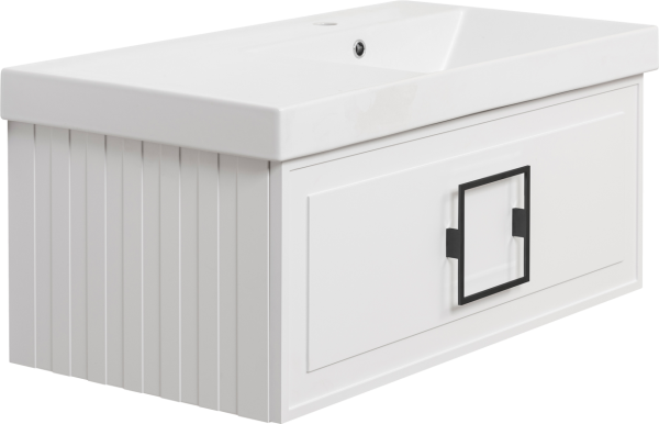 Тумба с раковиной La Fenice Cubo 90 R, белая, ручка черная