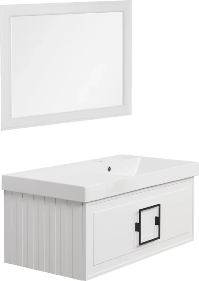 Тумба с раковиной La Fenice Cubo 90 R, белая, ручка черная