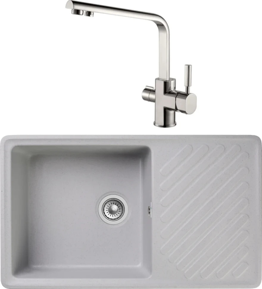 Комплект Мойка GranFest Quarz Z 53 серая + Смеситель Kaiser Decor 40144-5 серебро
