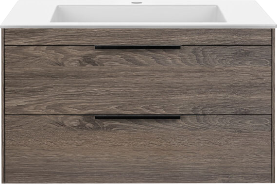Тумба с раковиной Vincea Chiara 2D 80, 2 ящика, темный дуб, с белой раковиной