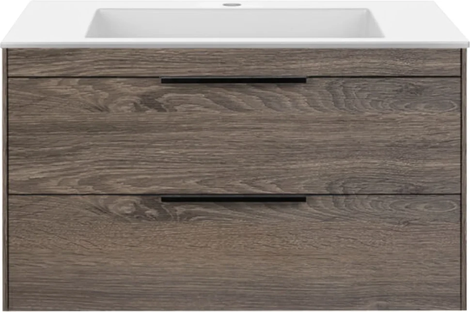 Тумба с раковиной Vincea Chiara 2D 80, 2 ящика, темный дуб, с белой раковиной