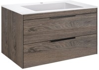 Тумба с раковиной Vincea Chiara 2D 80, 2 ящика, темный дуб, с белой раковиной