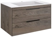 Тумба с раковиной Vincea Chiara 2D 80, 2 ящика, темный дуб, с белой раковиной