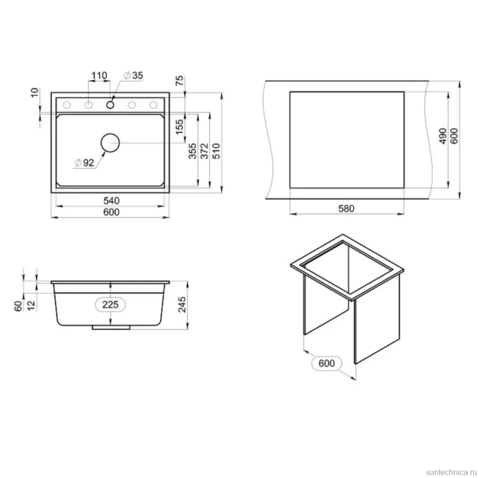Мойка кухонная Granula Kitchen Space 6003i шварц