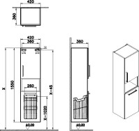 Шкаф пенал для ванной VitrA Root Flat 40 R, с бельевой корзиной, белый глянец