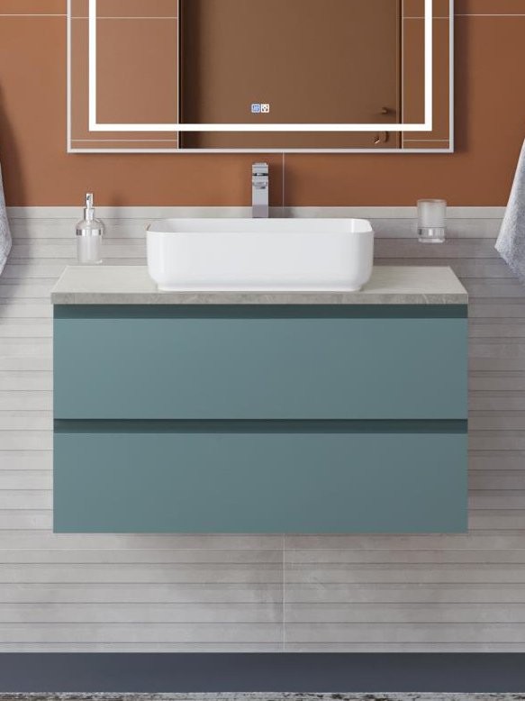 Тумба под раковину со столешницей BelBagno Kraft 90 подвесная, матовая голубая, столешница kep-90-mgl