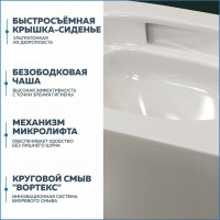 Унитаз подвесной Teymi Lina Vortex T40110 с микрофлитом, безободковый, белый