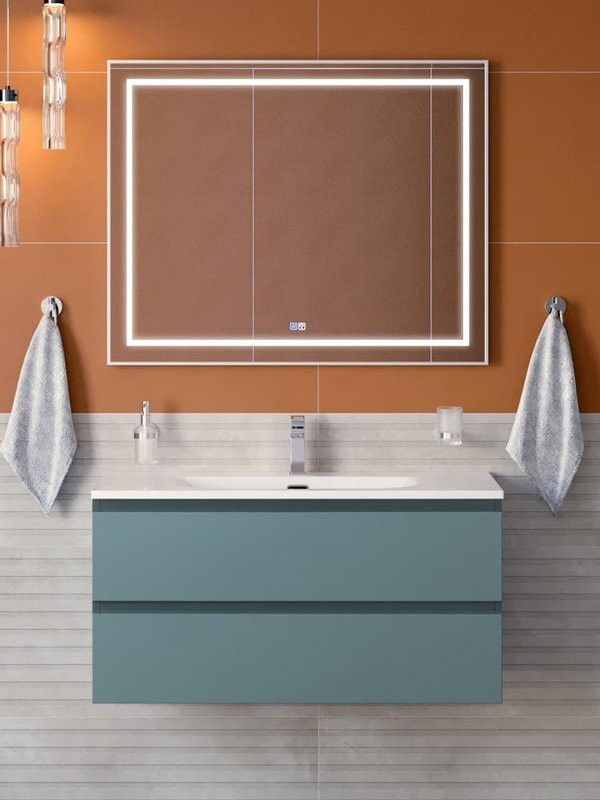 Мебель для ванной комнаты BelBagno Kraft 100 подвесная, матовая голубая, раковина bb-8099-100