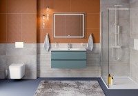 Мебель для ванной комнаты BelBagno Kraft 100 подвесная, матовая голубая, раковина bb-8099-100